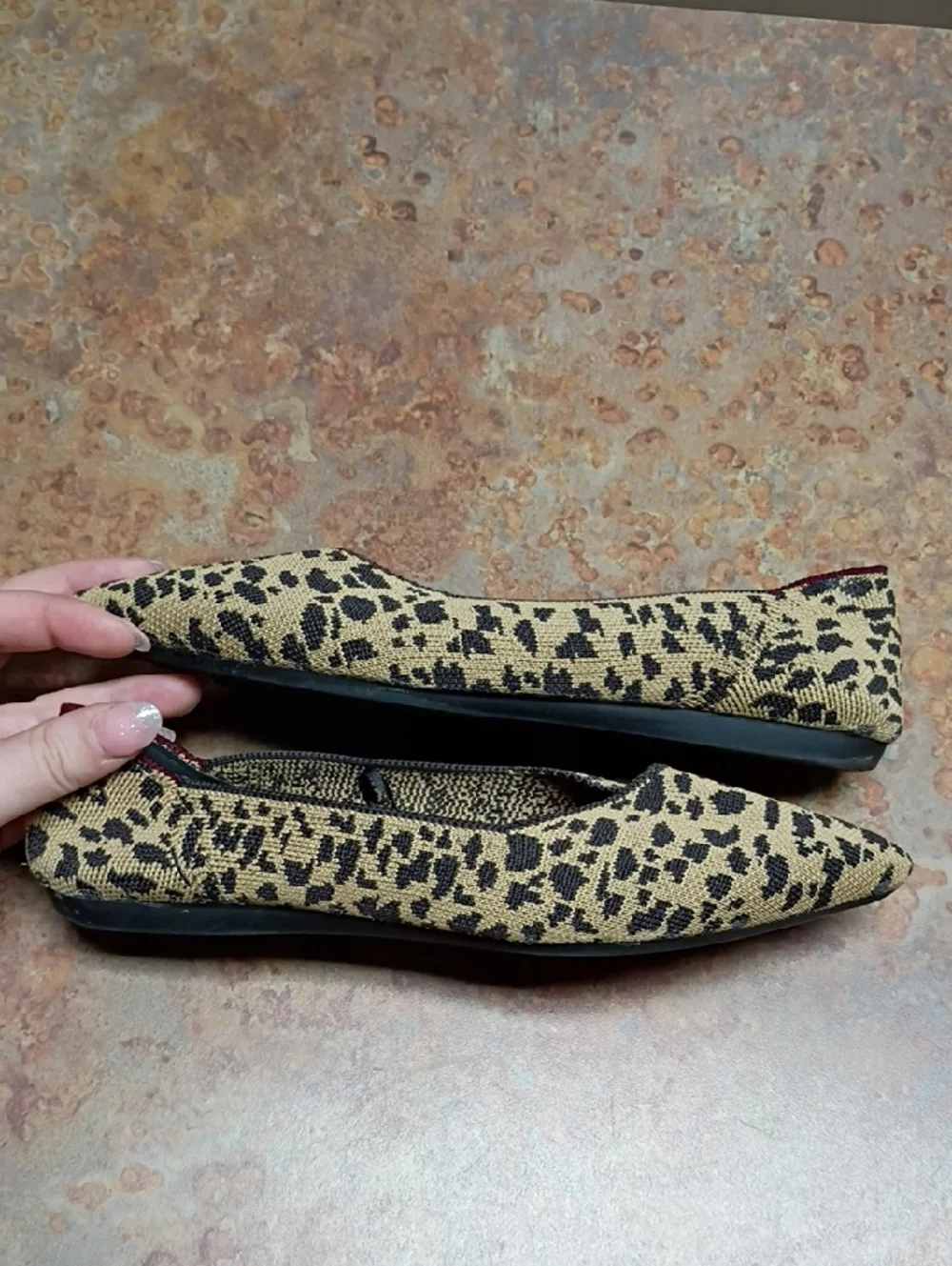 Seven7 Leopard-Print Pointed Flats in Beige and Black with Red Trim - Picture 3 of 4